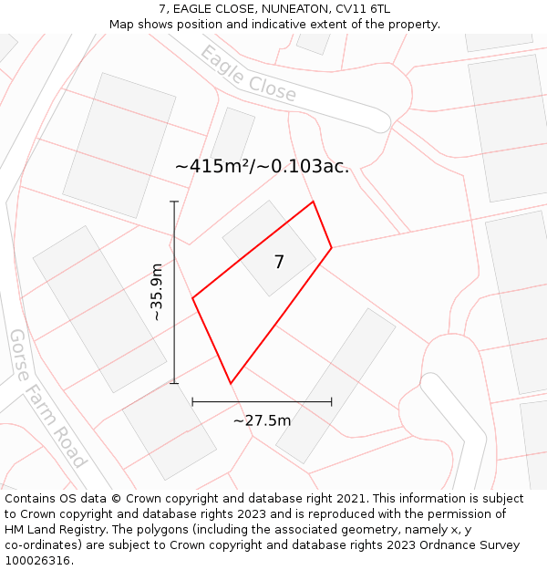 7, EAGLE CLOSE, NUNEATON, CV11 6TL: Plot and title map