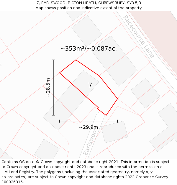 7, EARLSWOOD, BICTON HEATH, SHREWSBURY, SY3 5JB: Plot and title map