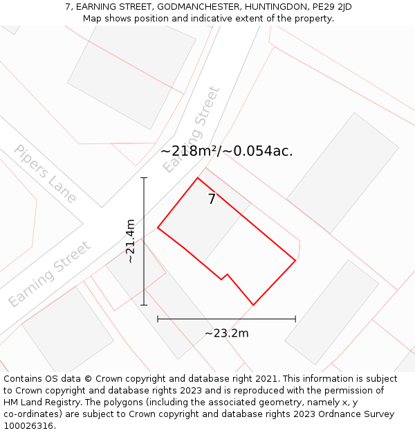 7, EARNING STREET, GODMANCHESTER, HUNTINGDON, PE29 2JD: Plot and title map