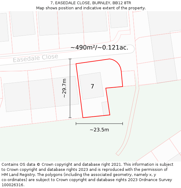 7, EASEDALE CLOSE, BURNLEY, BB12 8TR: Plot and title map