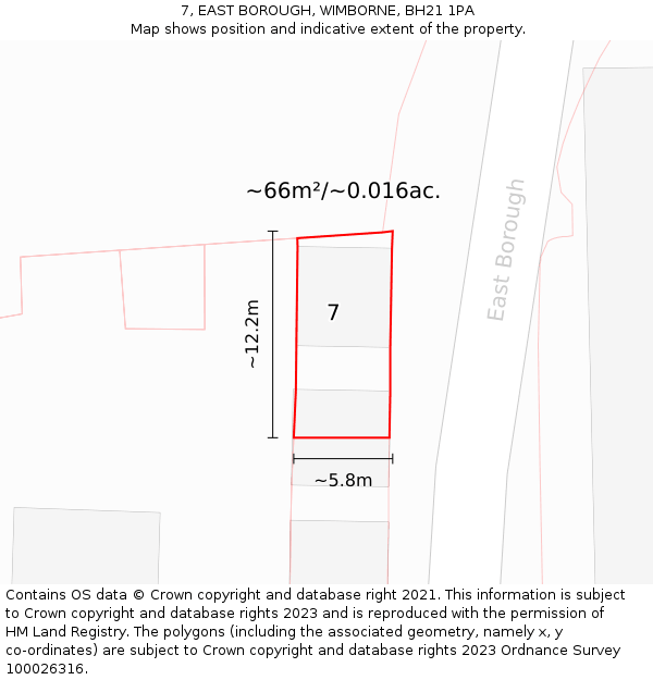 7, EAST BOROUGH, WIMBORNE, BH21 1PA: Plot and title map