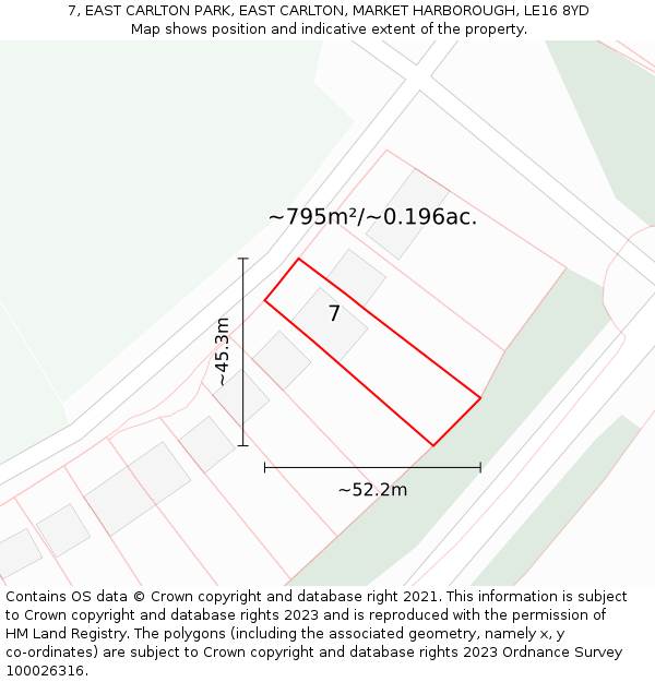 7, EAST CARLTON PARK, EAST CARLTON, MARKET HARBOROUGH, LE16 8YD: Plot and title map