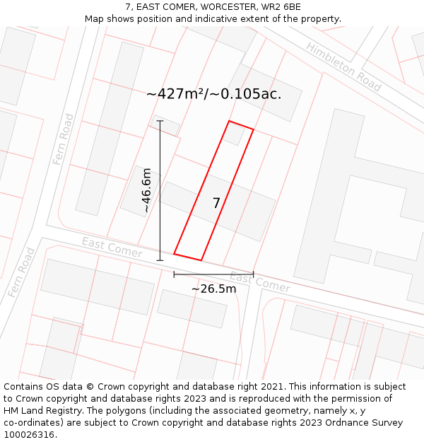 7, EAST COMER, WORCESTER, WR2 6BE: Plot and title map