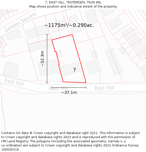 7, EAST HILL, TENTERDEN, TN30 6RL: Plot and title map