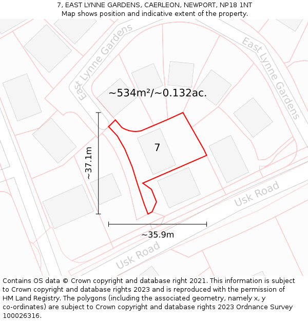 7, EAST LYNNE GARDENS, CAERLEON, NEWPORT, NP18 1NT: Plot and title map