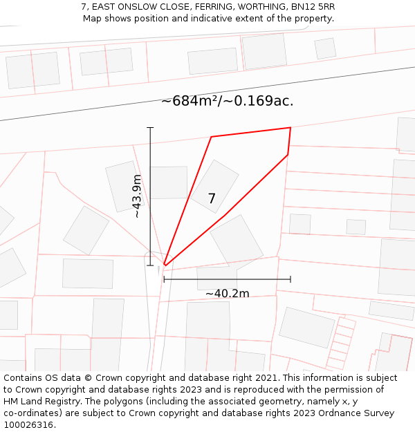 7, EAST ONSLOW CLOSE, FERRING, WORTHING, BN12 5RR: Plot and title map