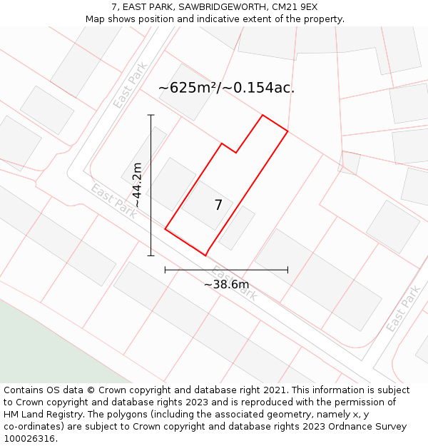 7, EAST PARK, SAWBRIDGEWORTH, CM21 9EX: Plot and title map