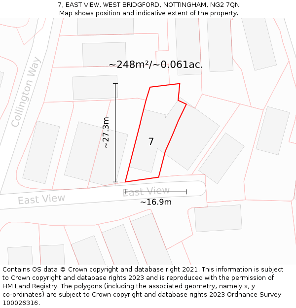 7, EAST VIEW, WEST BRIDGFORD, NOTTINGHAM, NG2 7QN: Plot and title map