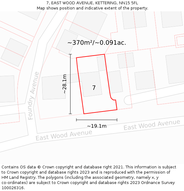 7, EAST WOOD AVENUE, KETTERING, NN15 5FL: Plot and title map