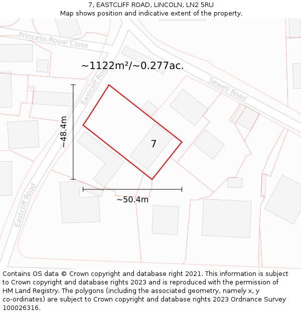 7, EASTCLIFF ROAD, LINCOLN, LN2 5RU: Plot and title map