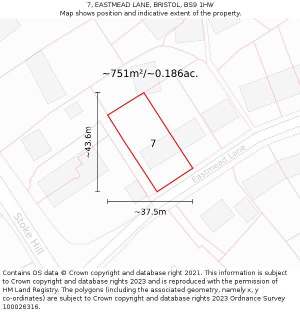 7, EASTMEAD LANE, BRISTOL, BS9 1HW: Plot and title map