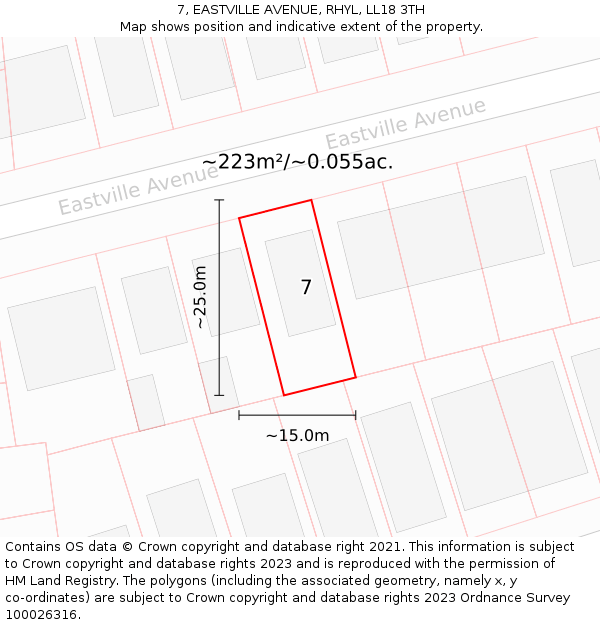 7, EASTVILLE AVENUE, RHYL, LL18 3TH: Plot and title map