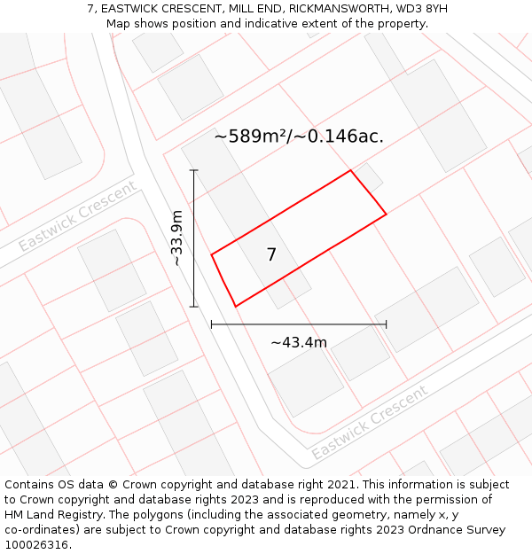 7, EASTWICK CRESCENT, MILL END, RICKMANSWORTH, WD3 8YH: Plot and title map