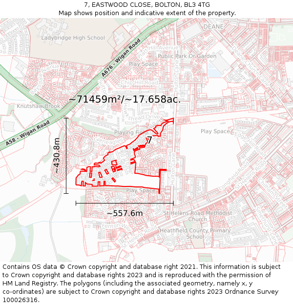 7, EASTWOOD CLOSE, BOLTON, BL3 4TG: Plot and title map