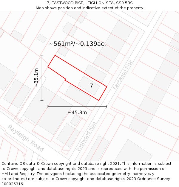 7, EASTWOOD RISE, LEIGH-ON-SEA, SS9 5BS: Plot and title map