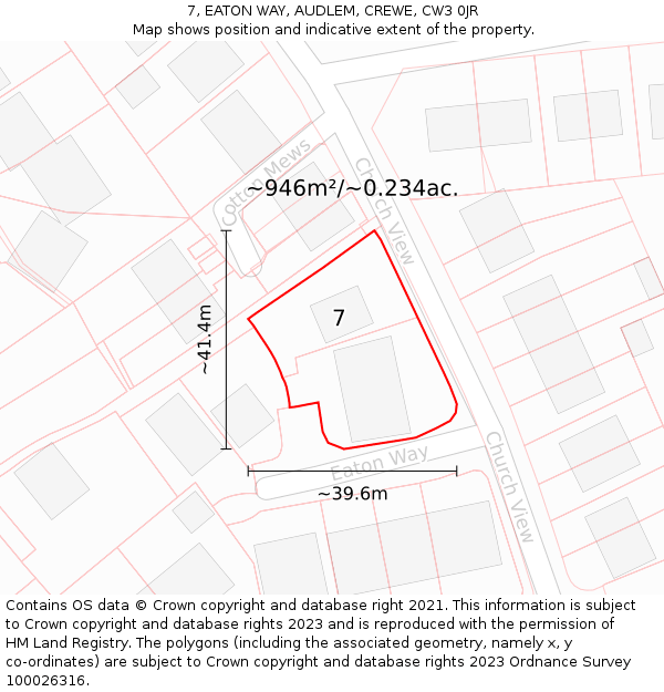 7, EATON WAY, AUDLEM, CREWE, CW3 0JR: Plot and title map