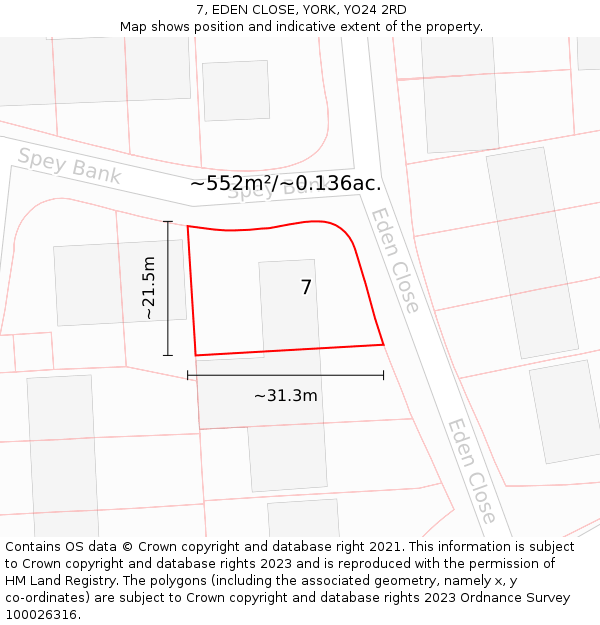 7, EDEN CLOSE, YORK, YO24 2RD: Plot and title map