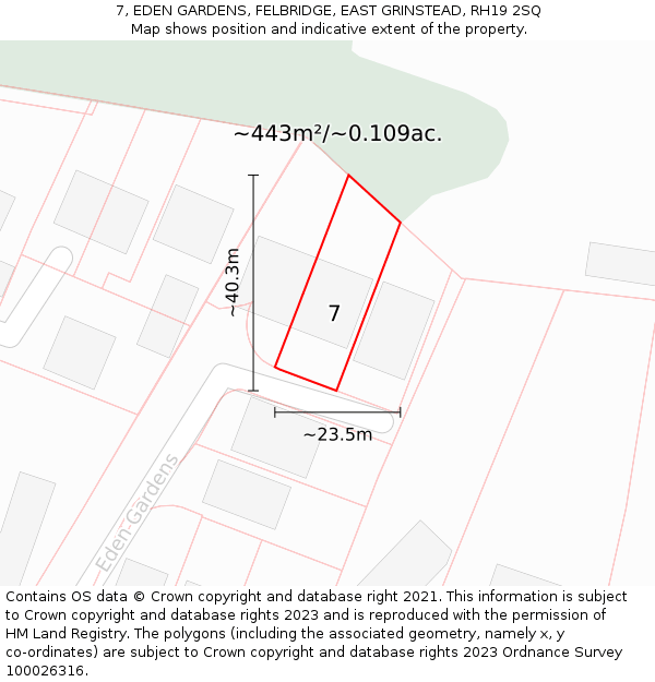 7, EDEN GARDENS, FELBRIDGE, EAST GRINSTEAD, RH19 2SQ: Plot and title map