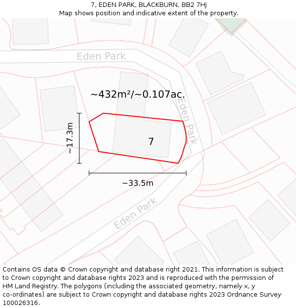 7, EDEN PARK, BLACKBURN, BB2 7HJ: Plot and title map