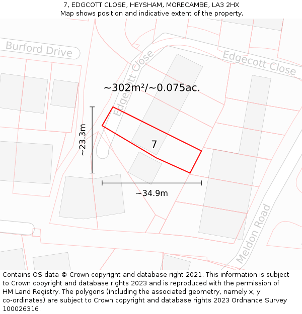 7, EDGCOTT CLOSE, HEYSHAM, MORECAMBE, LA3 2HX: Plot and title map