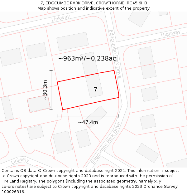 7, EDGCUMBE PARK DRIVE, CROWTHORNE, RG45 6HB: Plot and title map