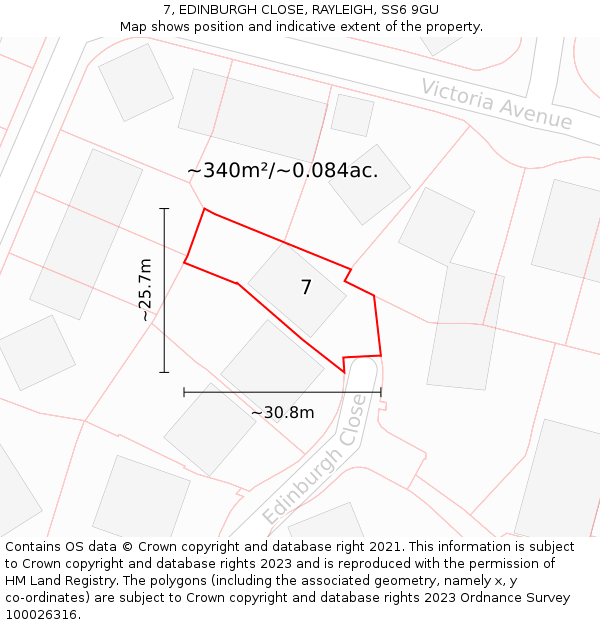 7, EDINBURGH CLOSE, RAYLEIGH, SS6 9GU: Plot and title map