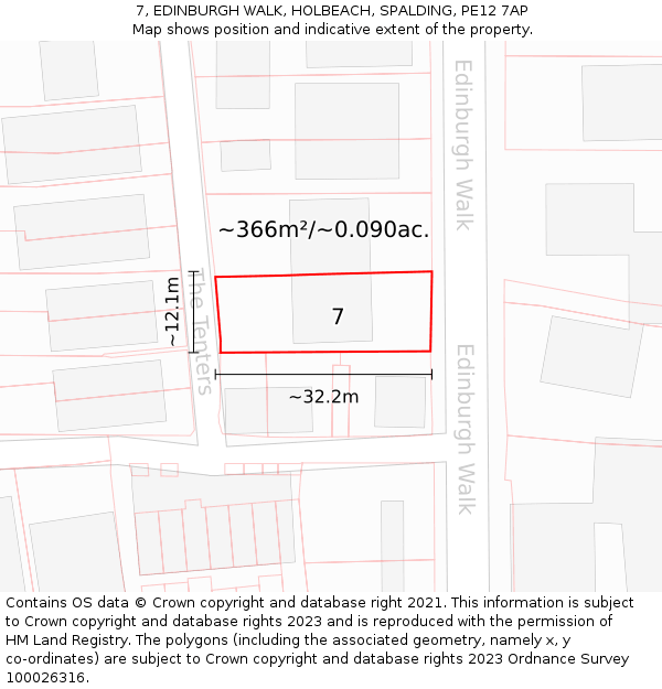 7, EDINBURGH WALK, HOLBEACH, SPALDING, PE12 7AP: Plot and title map