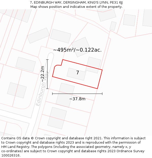 7, EDINBURGH WAY, DERSINGHAM, KING'S LYNN, PE31 6JJ: Plot and title map