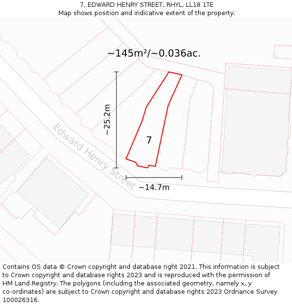 7, EDWARD HENRY STREET, RHYL, LL18 1TE: Plot and title map