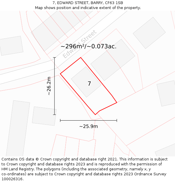 7, EDWARD STREET, BARRY, CF63 1SB: Plot and title map