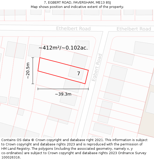 7, EGBERT ROAD, FAVERSHAM, ME13 8SJ: Plot and title map