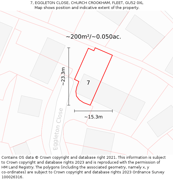 7, EGGLETON CLOSE, CHURCH CROOKHAM, FLEET, GU52 0XL: Plot and title map