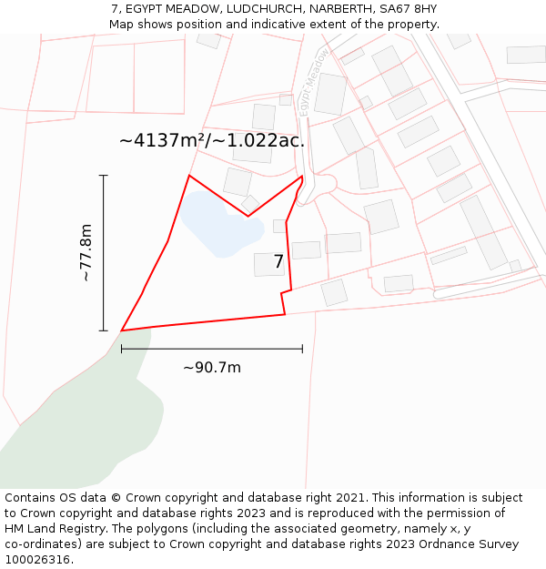 7, EGYPT MEADOW, LUDCHURCH, NARBERTH, SA67 8HY: Plot and title map