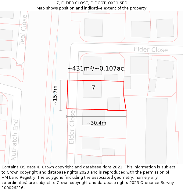 7, ELDER CLOSE, DIDCOT, OX11 6ED: Plot and title map