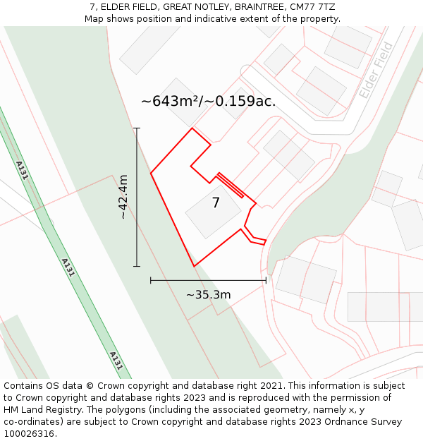 7, ELDER FIELD, GREAT NOTLEY, BRAINTREE, CM77 7TZ: Plot and title map