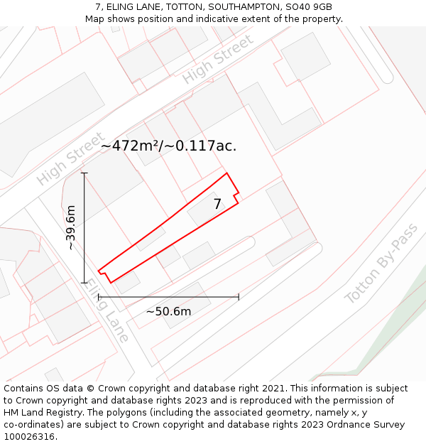 7, ELING LANE, TOTTON, SOUTHAMPTON, SO40 9GB: Plot and title map