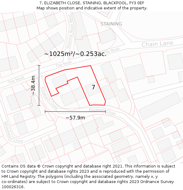 7, ELIZABETH CLOSE, STAINING, BLACKPOOL, FY3 0EF: Plot and title map