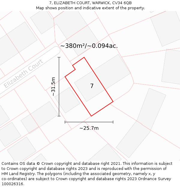 7, ELIZABETH COURT, WARWICK, CV34 6QB: Plot and title map