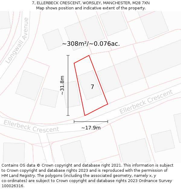 7, ELLERBECK CRESCENT, WORSLEY, MANCHESTER, M28 7XN: Plot and title map