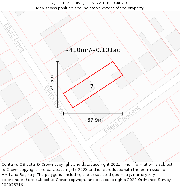 7, ELLERS DRIVE, DONCASTER, DN4 7DL: Plot and title map