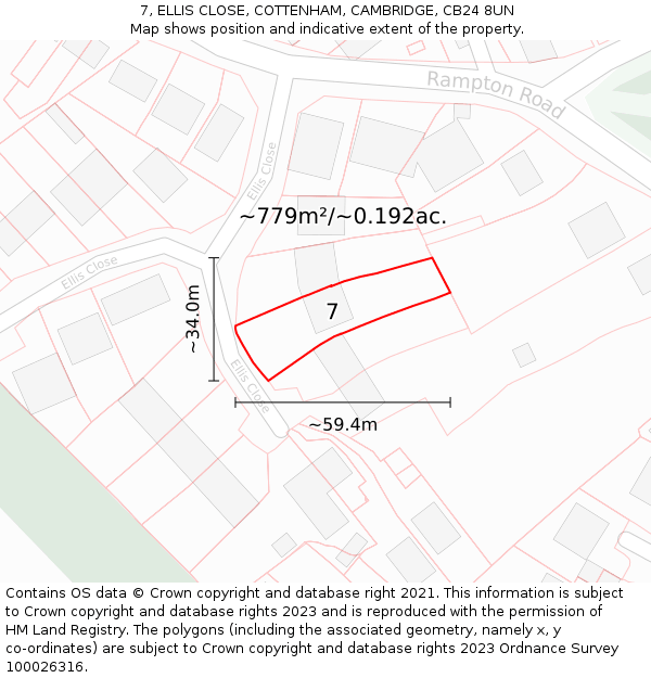 7, ELLIS CLOSE, COTTENHAM, CAMBRIDGE, CB24 8UN: Plot and title map
