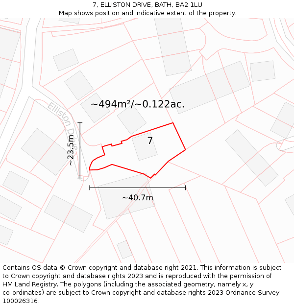 7, ELLISTON DRIVE, BATH, BA2 1LU: Plot and title map