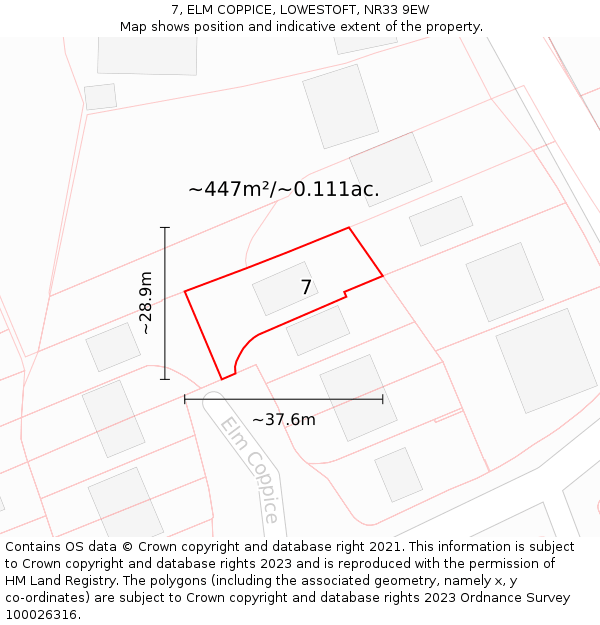 7, ELM COPPICE, LOWESTOFT, NR33 9EW: Plot and title map