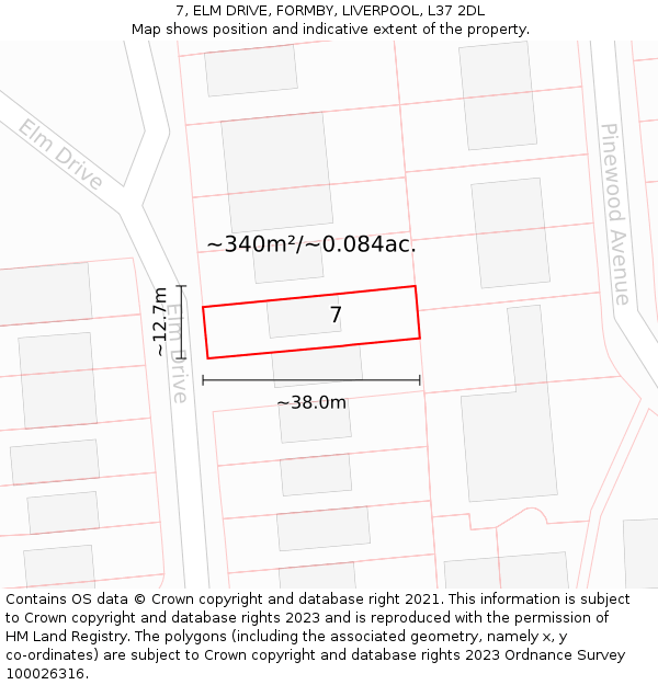 7, ELM DRIVE, FORMBY, LIVERPOOL, L37 2DL: Plot and title map