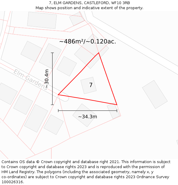 7, ELM GARDENS, CASTLEFORD, WF10 3RB: Plot and title map