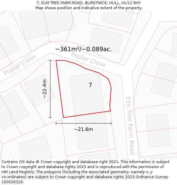 7, ELM TREE FARM ROAD, BURSTWICK, HULL, HU12 9HY: Plot and title map