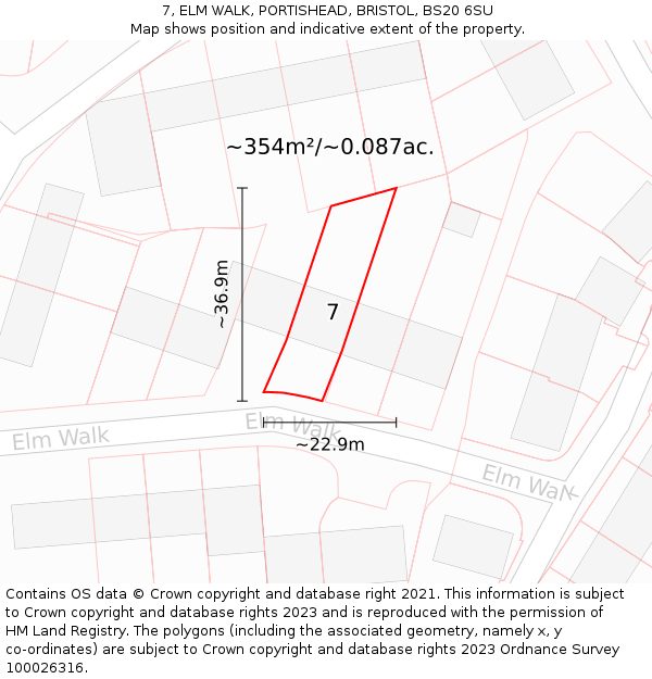 7, ELM WALK, PORTISHEAD, BRISTOL, BS20 6SU: Plot and title map