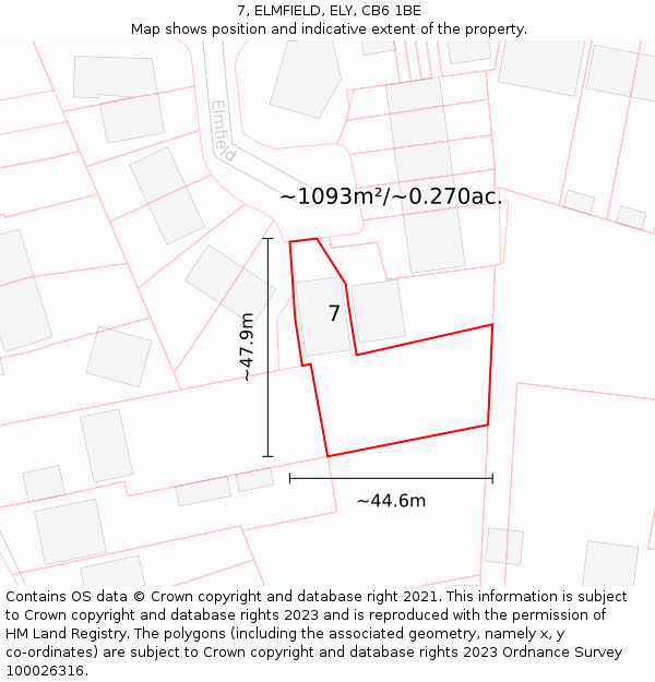 7, ELMFIELD, ELY, CB6 1BE: Plot and title map