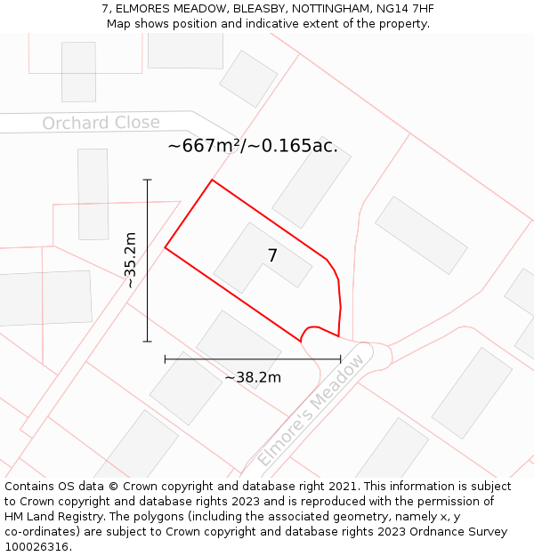 7, ELMORES MEADOW, BLEASBY, NOTTINGHAM, NG14 7HF: Plot and title map