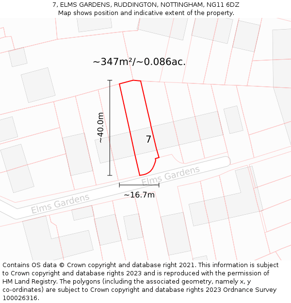 7, ELMS GARDENS, RUDDINGTON, NOTTINGHAM, NG11 6DZ: Plot and title map